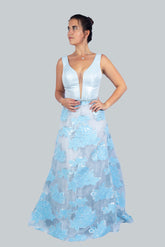 Blue Self Print Gown